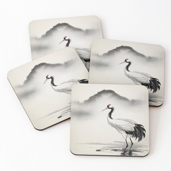Item preview, Japanese Sumi-e Crane Wall Art | Minimalist Zen Ink Wash Painting Print designed and sold by Tamas Das.