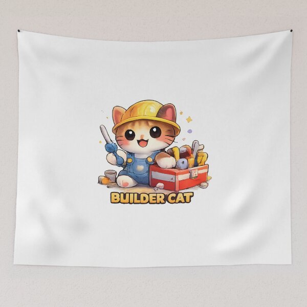 Item preview, Kawaii Cute Builder Cat designed and sold by VictorySticker.