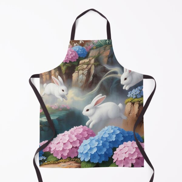 Item preview, White Bunnies Hopping Through Hydrangeas designed and sold by M-Y-A-R-T-.