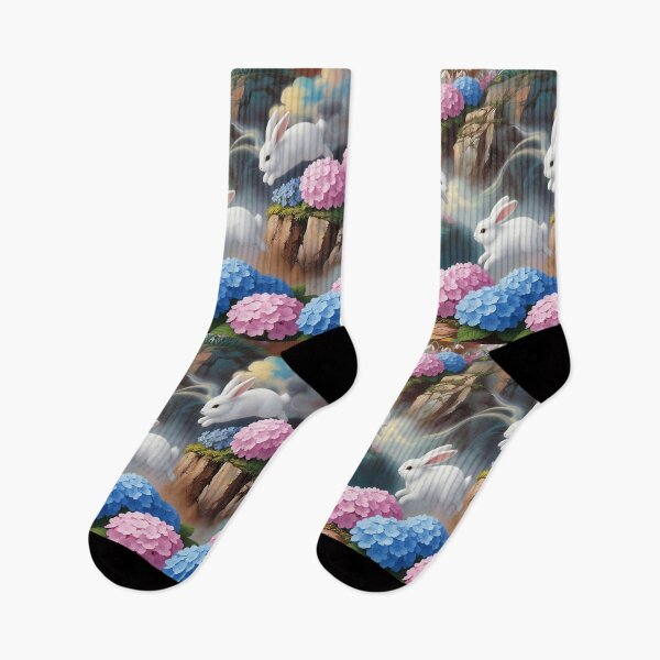Item preview, White Bunnies Hopping Through Hydrangeas designed and sold by M-Y-A-R-T-.