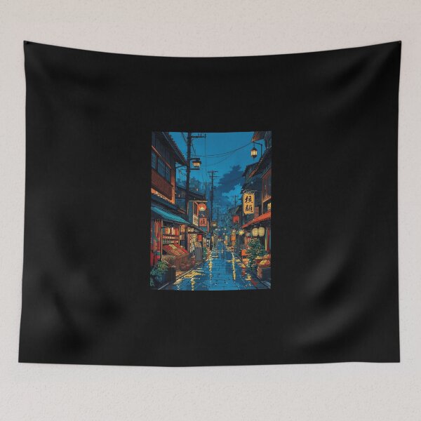 Item preview, Rainy Lantern Market Street Night designed and sold by jovialroots.