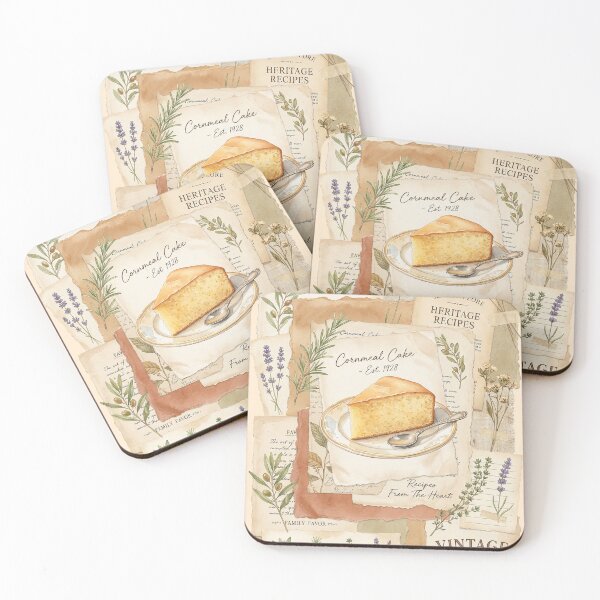 Item preview, Vintage Recipe Collage Art Print – Cottagecore Kitchen Herbs & Cornmeal Cake Illustration designed and sold by Verycutethings.