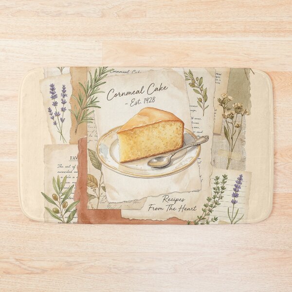 Item preview, Vintage Recipe Collage Art Print – Cottagecore Kitchen Herbs & Cornmeal Cake Illustration designed and sold by Verycutethings.