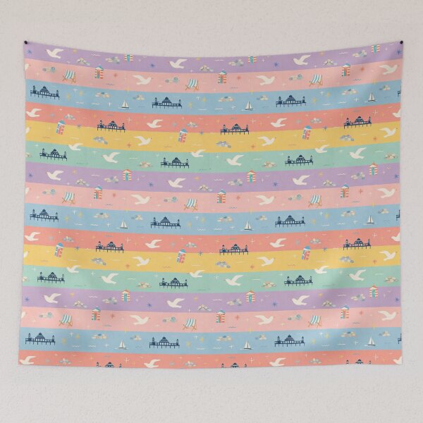 Item preview, Vintage Brighton Seaside – Retro Pastel Stripe Coastal Pattern designed and sold by chihuahuashower.