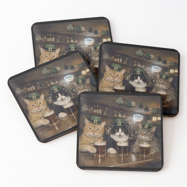 Item preview, Funny St Patricks Day Cats Drinking In Irish Pub designed and sold by DakirooStudio.