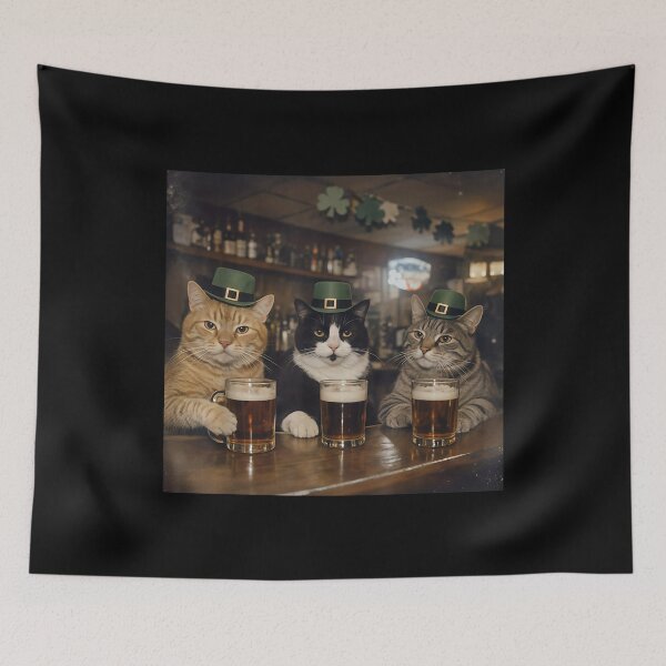 Item preview, Funny St Patricks Day Cats Drinking In Irish Pub designed and sold by DakirooStudio.