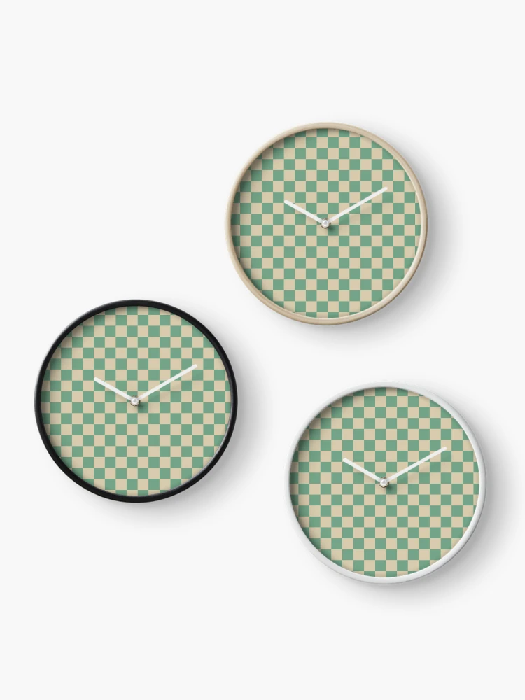 Thumbnail 3 of 4, Clock, Retro Green checkered pattern designed and sold by PatternDesign01.
