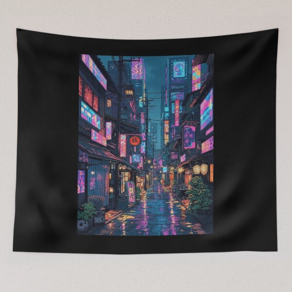 Item preview, Neon Rain Alley Cyberpunk Night designed and sold by demureluxes.