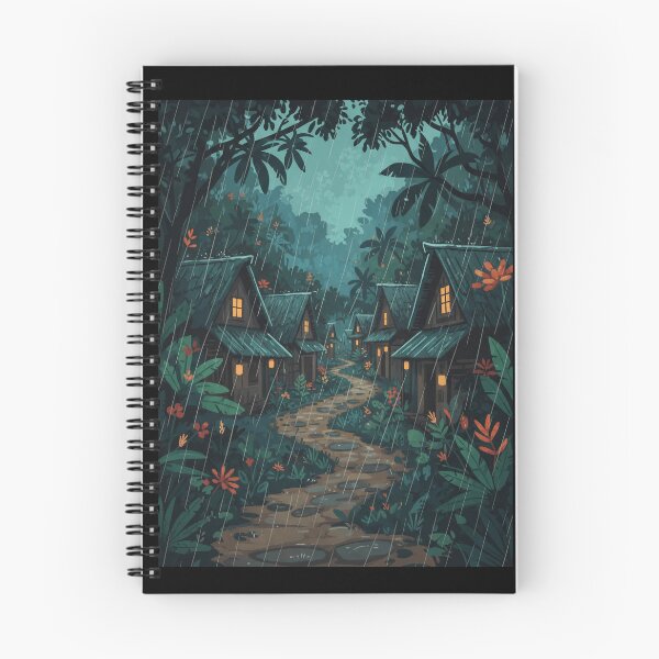 Item preview, Rainy Jungle Village Night Scene designed and sold by jovialroots.