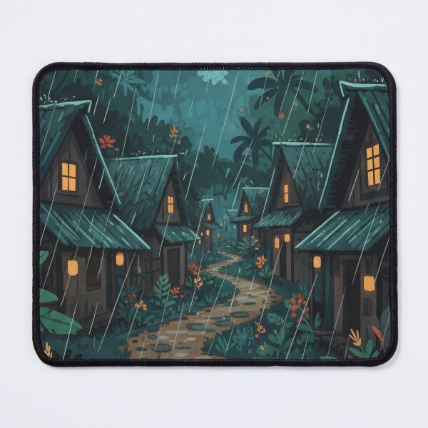 Item preview, Rainy Jungle Village Night Scene designed and sold by jovialroots.