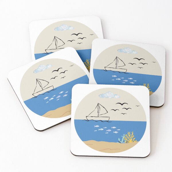 Item preview, Cute Nautical Sailboat Circular Summer Illustration designed and sold by AlxVel.