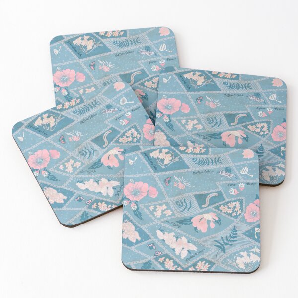 Item preview, Aerial View Patchwork Fields Botanical Farm Landscape Teal Pink Cottagecore Pattern designed and sold by HillsandSheep.