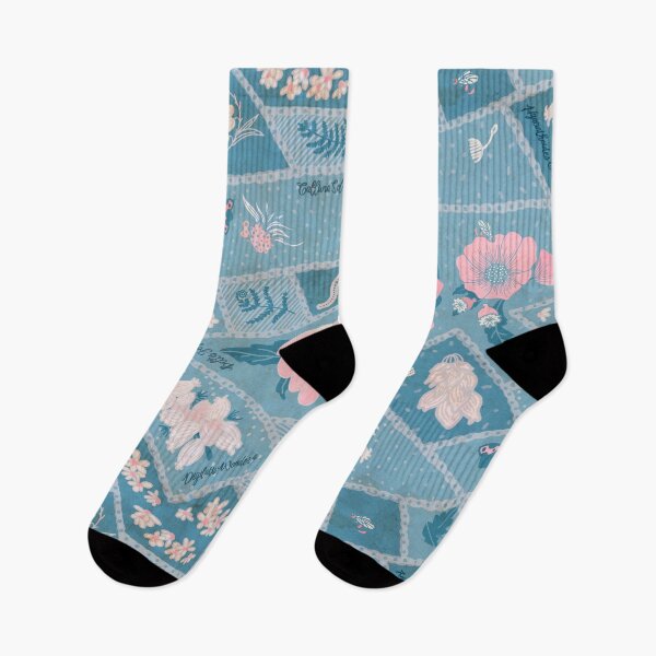 Item preview, Aerial View Patchwork Fields Botanical Farm Landscape Teal Pink Cottagecore Pattern designed and sold by HillsandSheep.