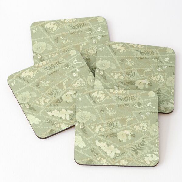 Item preview, Aerial View Patchwork Fields Botanical Farm Landscape Sage Green Cottagecore Pattern designed and sold by HillsandSheep.