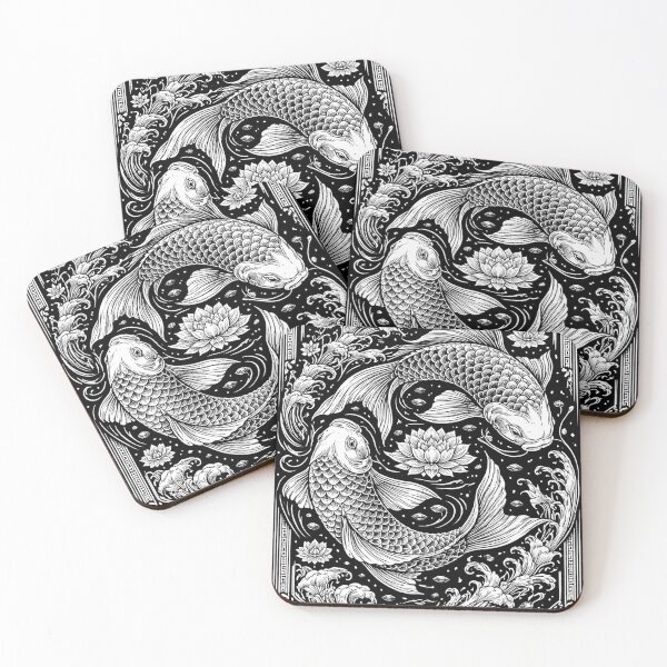 Item preview, Koi Fish Yin Yang Line Art – Japanese Inspired Black and White Design designed and sold by DrizzyV.