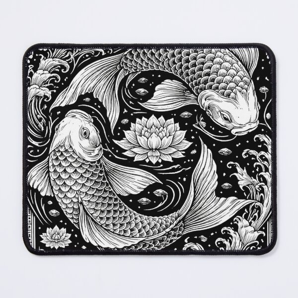 Item preview, Koi Fish Yin Yang Line Art – Japanese Inspired Black and White Design designed and sold by DrizzyV.