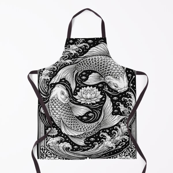 Item preview, Koi Fish Yin Yang Line Art – Japanese Inspired Black and White Design designed and sold by DrizzyV.