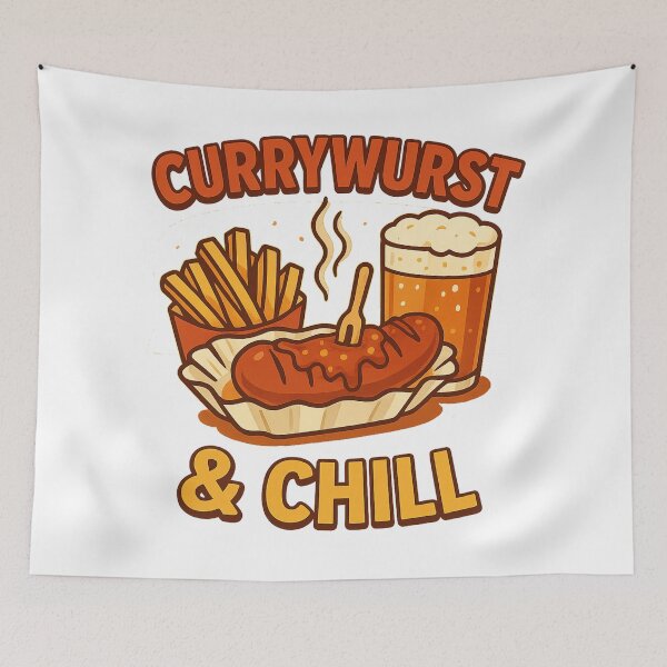 Item preview, Currywurst & Chill T-Shirt – Funny German Sausage and Beer Foodie Design | Oktoberfest Graphic Tee designed and sold by Globalcitytees.