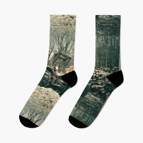 Item preview, Vintage tractor cutting logs in wood yard designed and sold by Stephen Jarman.