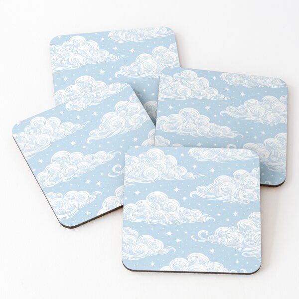 Item preview, White Line Art Clouds – Dreamy Sky Blue Aesthetic Pattern designed and sold by DrizzyV.