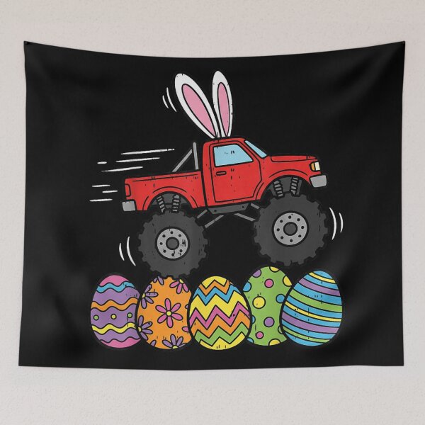 Item preview, Easter Monster Truck Bunny Ears Racing Through Colorful Easter Eggs Art designed and sold by StuZabine.