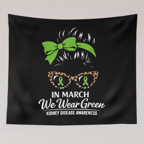 Item preview, In March We Wear Green Kidney Disease Awareness Messy Bun Ribbon designed and sold by StuZabine.