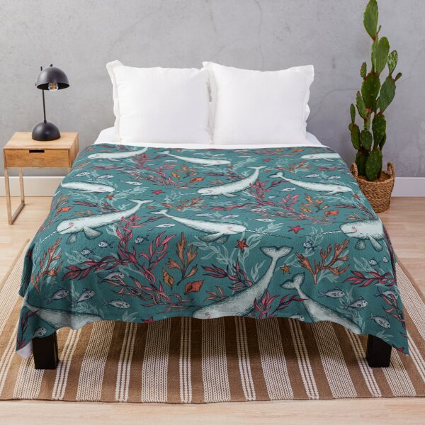 Item preview, Narwhal Toile - teal blue designed and sold by micklyn.