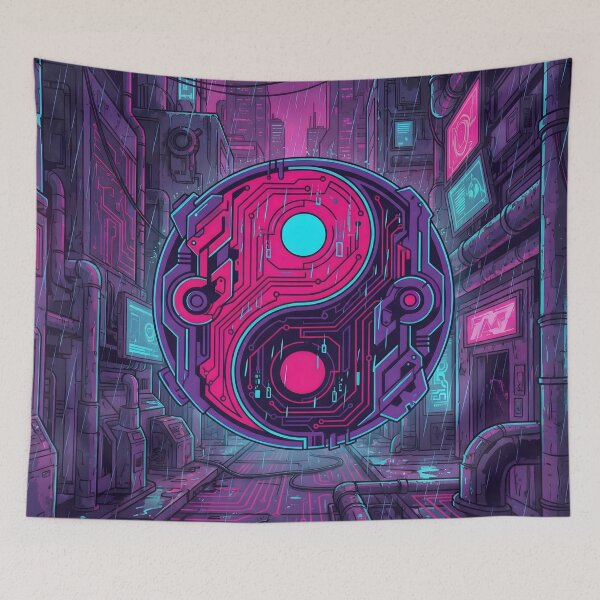 Item preview, Cyberpunk Yin Yang Synthwave Circuit 2026 designed and sold by MarCinu Art.
