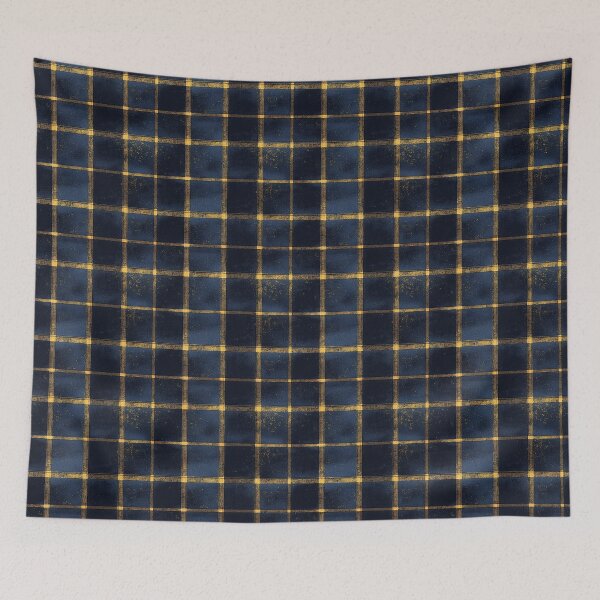 Item preview, Midnight Navy Plaid with Golden Grid Texture designed and sold by QuietBloom80.