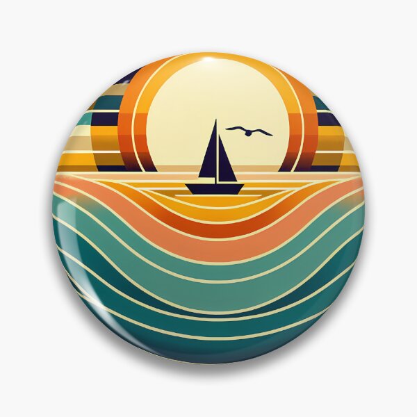 Item preview, Geometric Sunset Sailboat Over Colour-Block Waves designed and sold by InkSmithery.