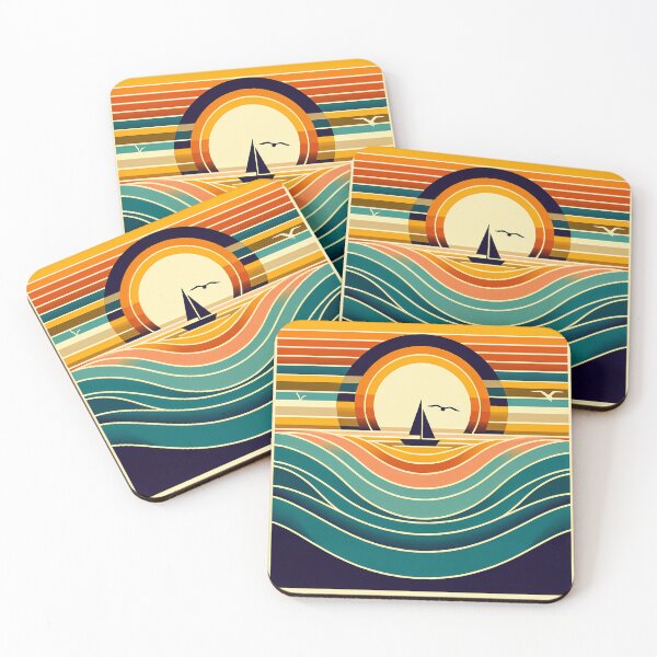 Item preview, Geometric Sunset Sailboat Over Colour-Block Waves designed and sold by InkSmithery.