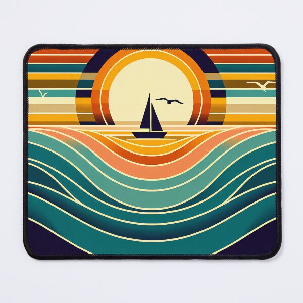 Item preview, Geometric Sunset Sailboat Over Colour-Block Waves designed and sold by InkSmithery.