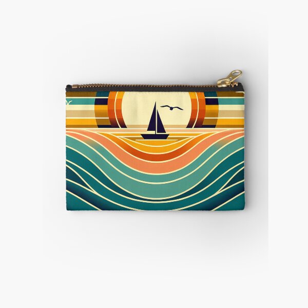 Item preview, Geometric Sunset Sailboat Over Colour-Block Waves designed and sold by InkSmithery.