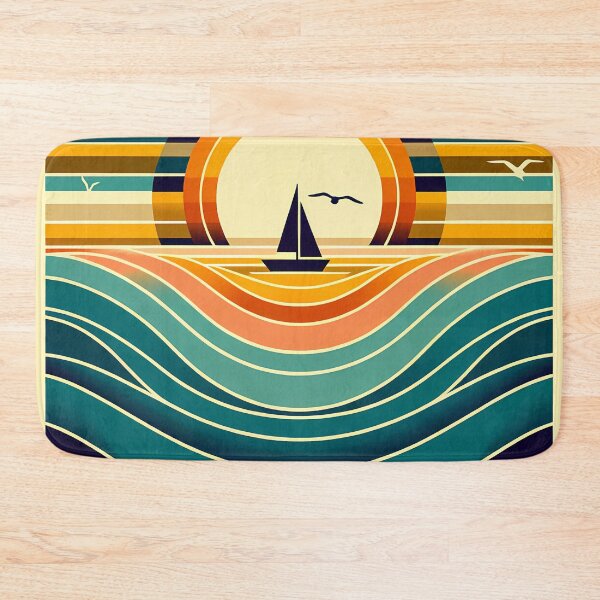 Item preview, Geometric Sunset Sailboat Over Colour-Block Waves designed and sold by InkSmithery.