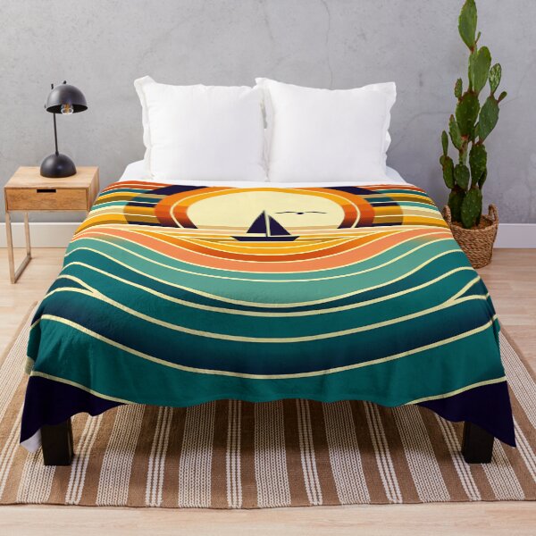 Item preview, Geometric Sunset Sailboat Over Colour-Block Waves designed and sold by InkSmithery.
