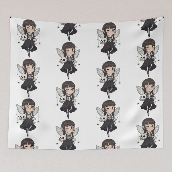 Item preview, Gothic Chibi Fairy with Skull and Spider Web Wings designed and sold by Tw1nsAIArt.