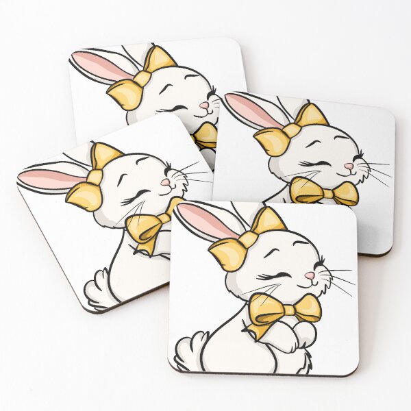 Item preview, Happy Easter White Bunny with Gold Bows - Cute Kawaii Rabbit designed and sold by LYAN-STORE.
