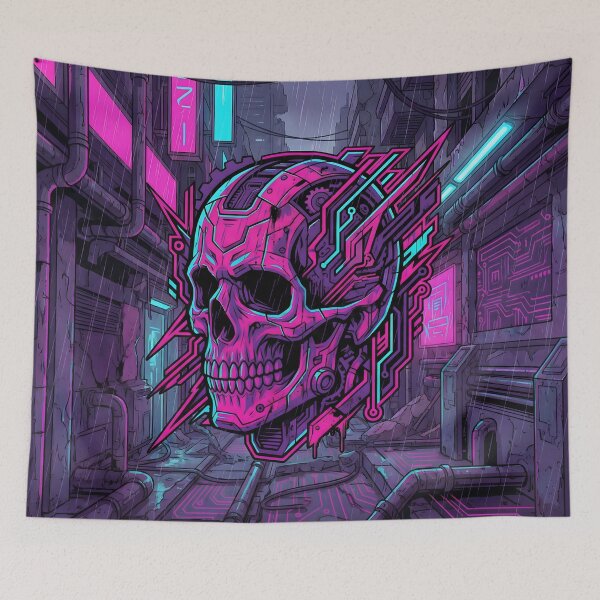 Item preview, Neon Mecha Skull Solarpunk Cyberpunk 2026 designed and sold by MarCinu Art.