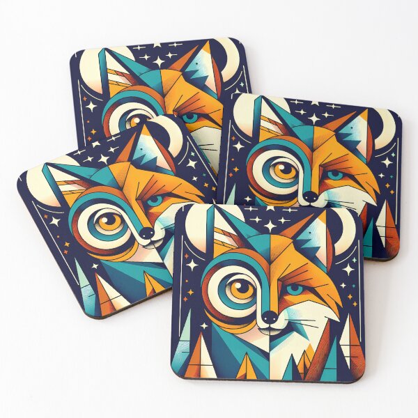 Item preview, Geometric Fox and Owl Night Portrait designed and sold by InkSmithery.