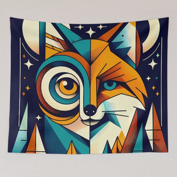 Item preview, Geometric Fox and Owl Night Portrait designed and sold by InkSmithery.