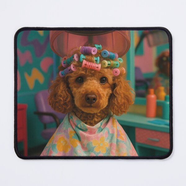 Item preview, Poodle in the hair salon, curly locks under the hair dryer designed and sold by Mauswohn.