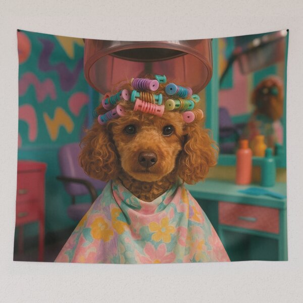 Item preview, Poodle in the hair salon, curly locks under the hair dryer designed and sold by Mauswohn.