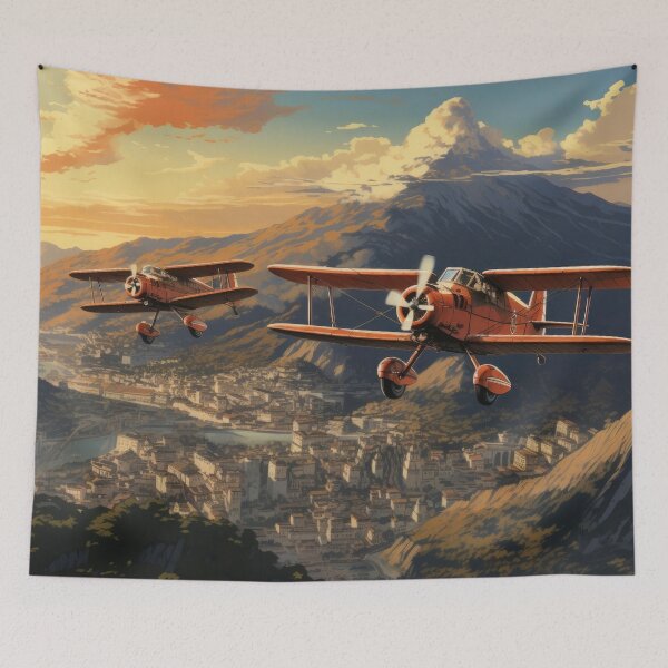 Item preview, Biplanes over an alpine city at sunset designed and sold by Mauswohn.