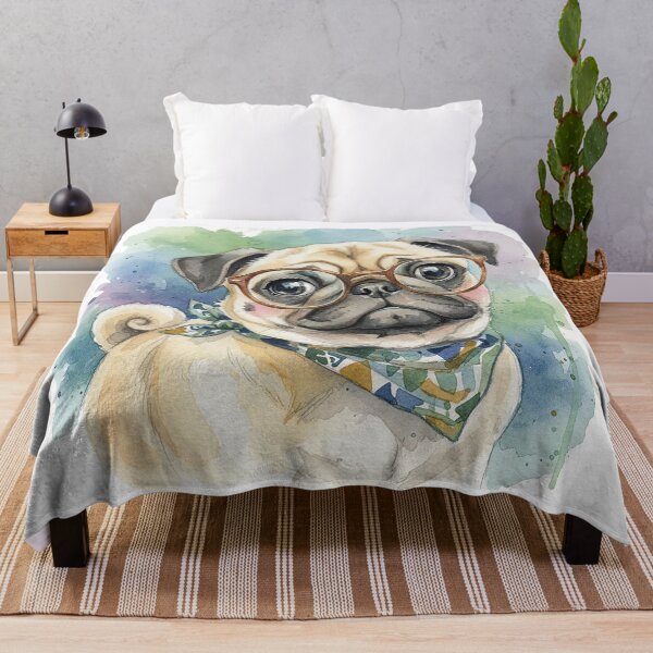 Item preview, Cute Watercolor Pug with Glasses designed and sold by InovArtS.