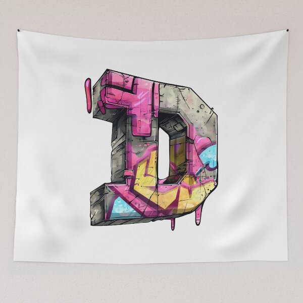 Item preview, Graffiti Letter D - Neon Pink Yellow Street Art Initial Print designed and sold by DesignArtist.ia.
