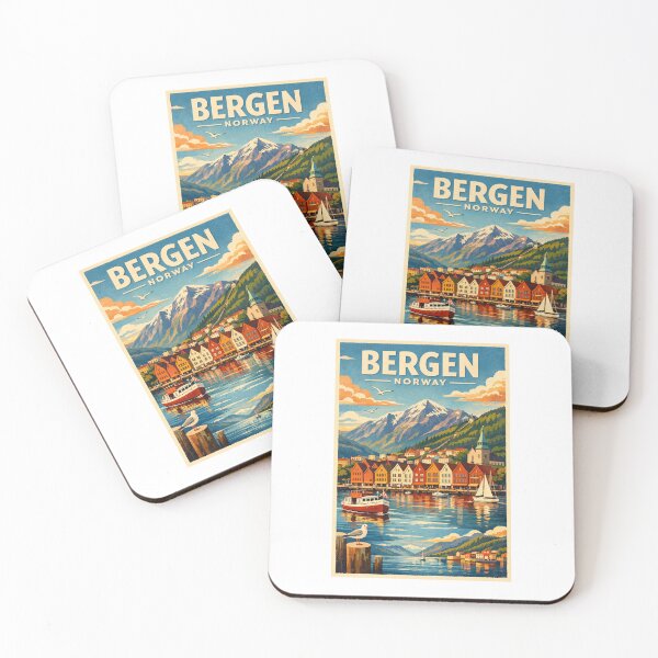 Item preview, Bergen Norway Retro Travel Poster – Vintage Bryggen Waterfront Fjord Illustration designed and sold by Harsha Pinjani.