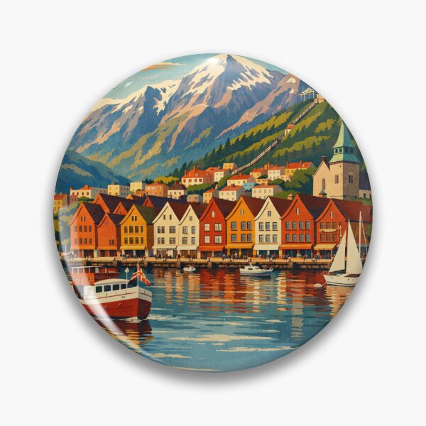 Item preview, Bergen Norway Retro Travel Poster – Vintage Bryggen Waterfront Fjord Illustration designed and sold by Harsha Pinjani.