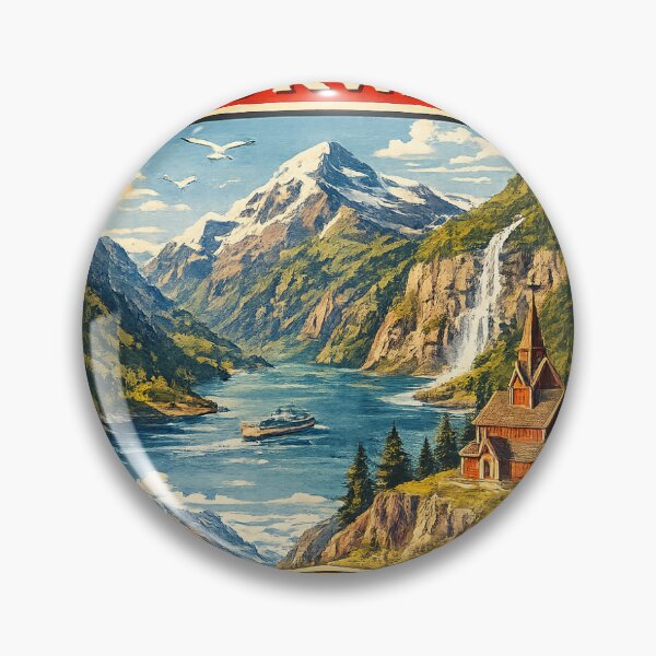 Item preview, Norway Vector Badge – Vintage Fjord & Flag Travel Emblem Design designed and sold by Harsha Pinjani.