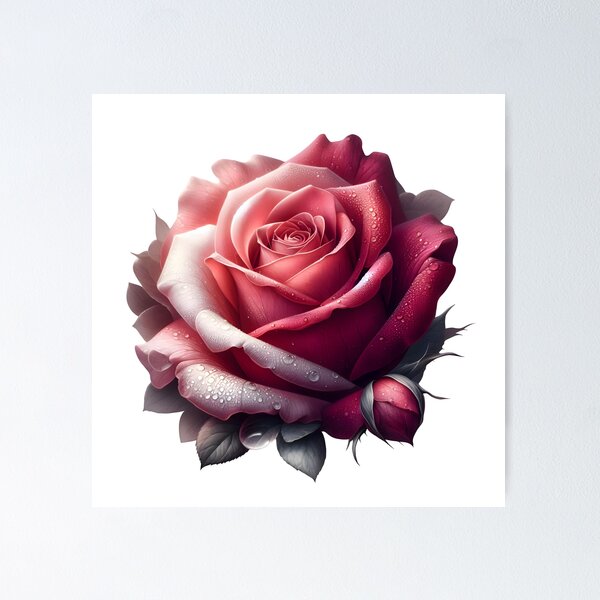 Item preview, Red Pink Rose With Dew Digital Art designed and sold by PandaTShirtShop.