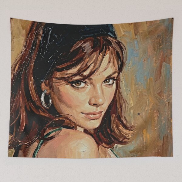 Item preview, The Sultry Muse: Jacqueline Bisset Earth-Tone Impasto Portrait designed and sold by Art's Diner.